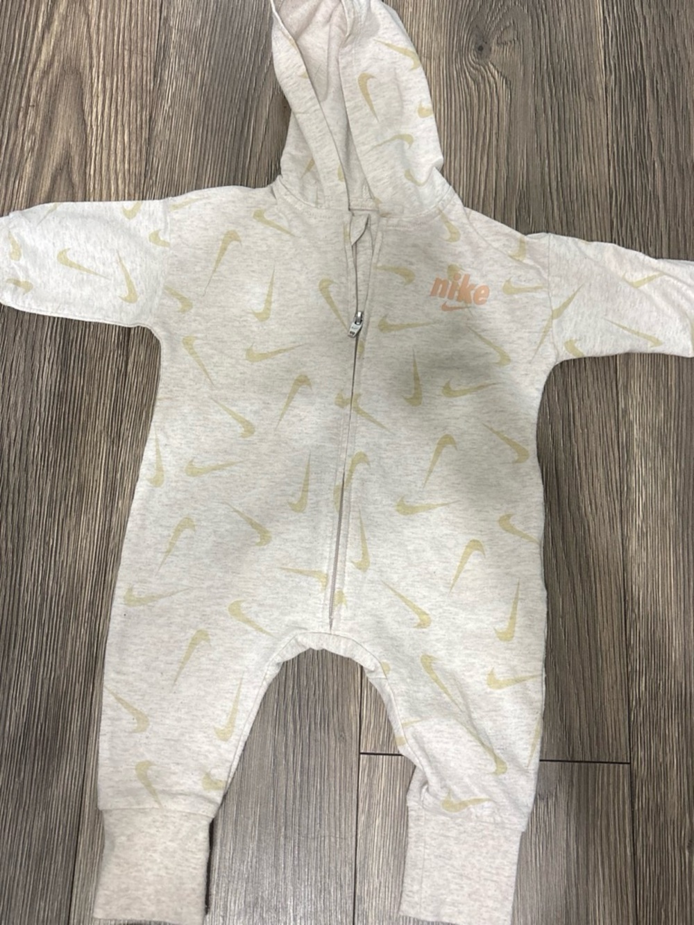 Nike Cream Heather Hooded Baby One-Piece Romper